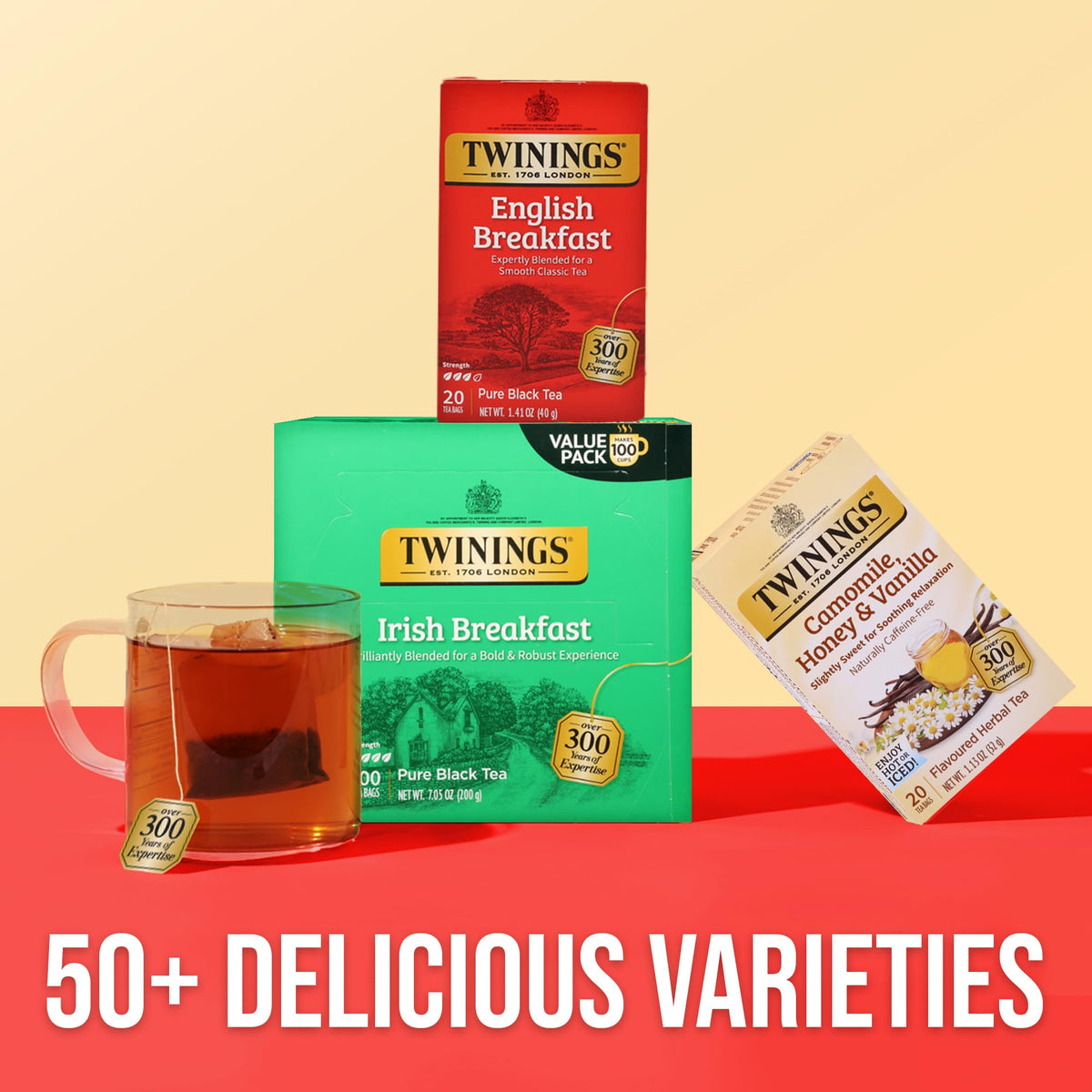 Twinings Irish Breakfast Black Tea Individually Wrapped Bags, 100 Count (Pack of 1), Flavourful, Bold, and Robust, Caffe