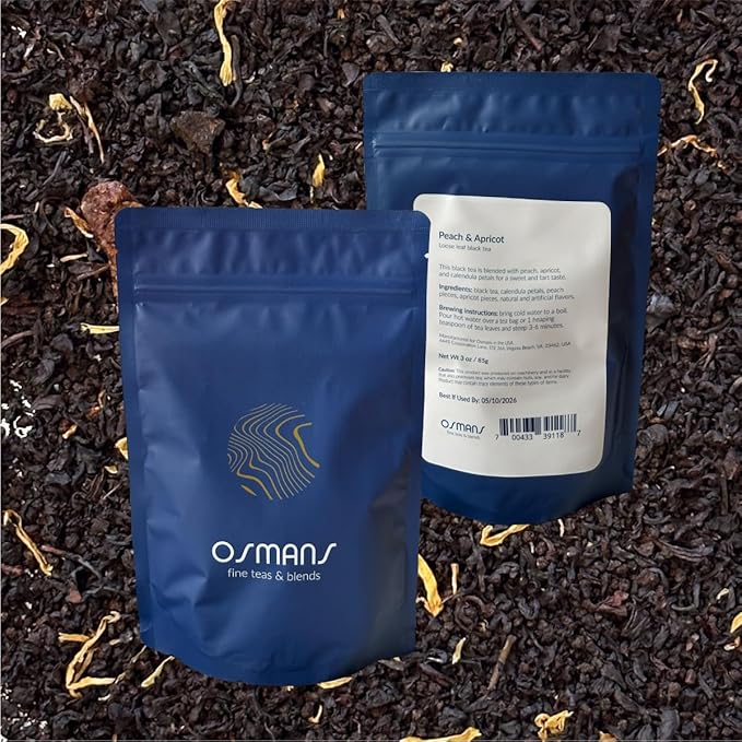 Osmans Peach Apricot Black Tea – Premium Loose Leaf, Fruity & Bold Blend, 3oz