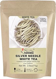 FullChea - White Tea Loose Leaf - Yunnan Silver Needle White Tea - Low Caffeine - Bai Hao Yin Zhen - Refreshing Woody Aroma - 2.5oz/71g