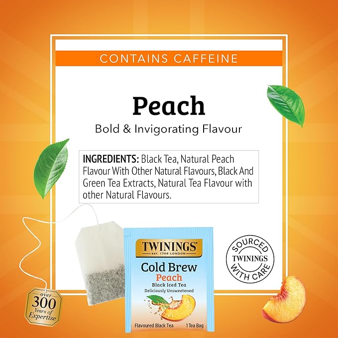 Twinings Cold Brew Variety Sampler Peach and Mixed Berries Black Iced Tea Bags, 20 Count (Pack of 4), Deliciously Unsweetened Flavoured Black Tea, Caffeinated, 80 Individually Wrapped Tea Bags