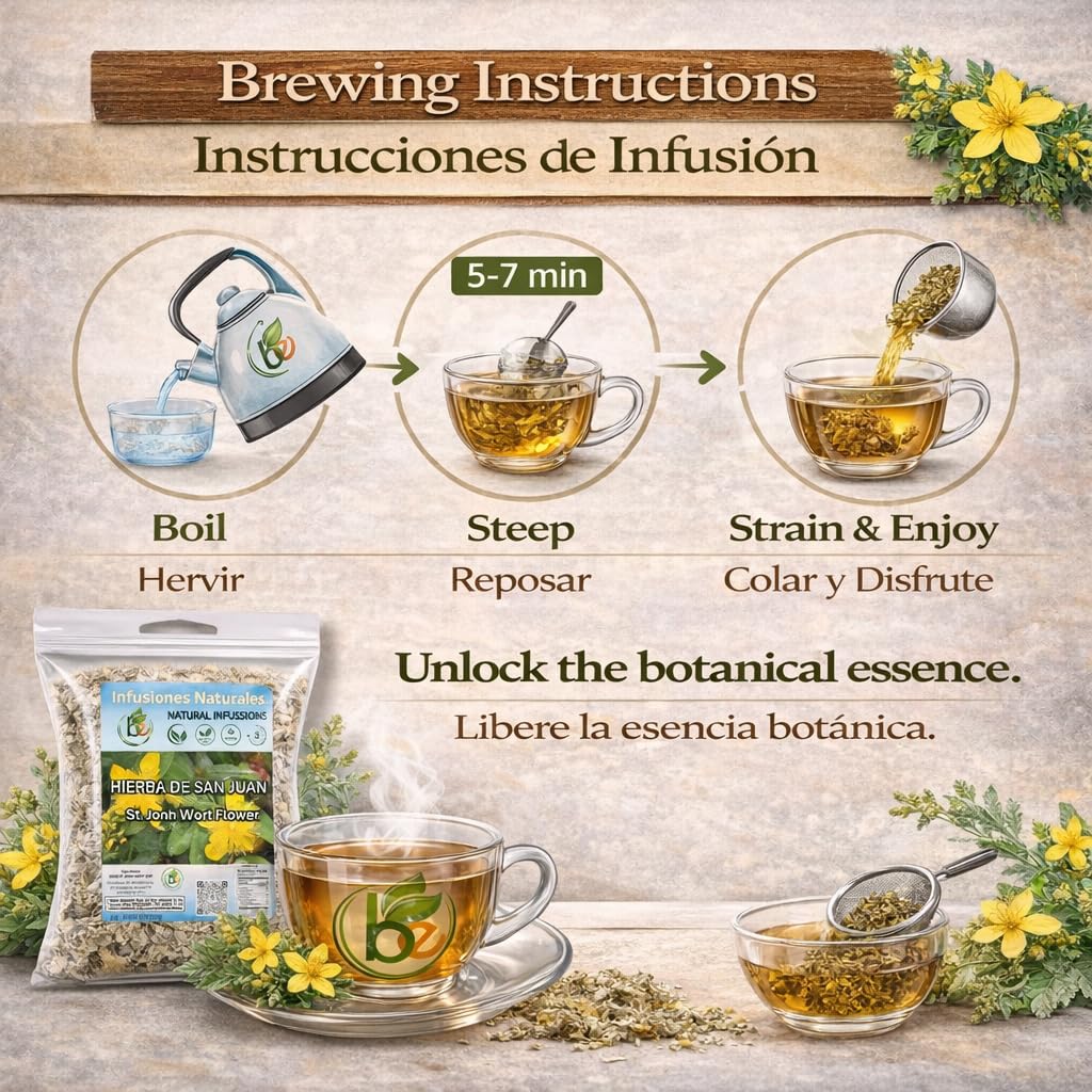 B-Experts Hierba de San Juan (St. John’s Wort) Tea – 4 oz Loose Leaf – 100% Natural, Vegan, Non-GMO – Herbal Tea by