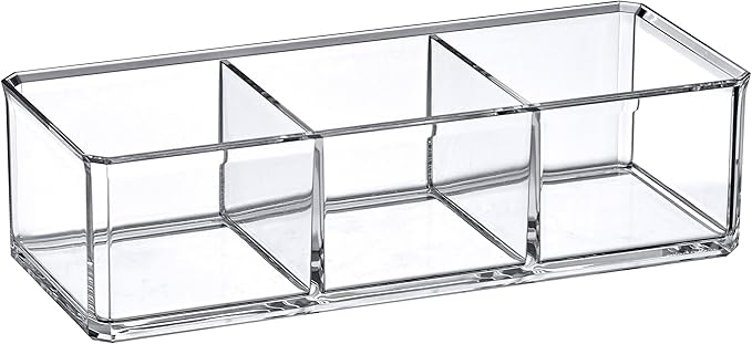 Amazing Abby - SereniTEA - Acrylic 3-Compartment Tea Bag Organizer, Clear Plastic Tea Box, 3-Slot Tea Chest, Perfect Tea Storage Solution for Kitchen Cabinet, Countertop, Pantry, and More