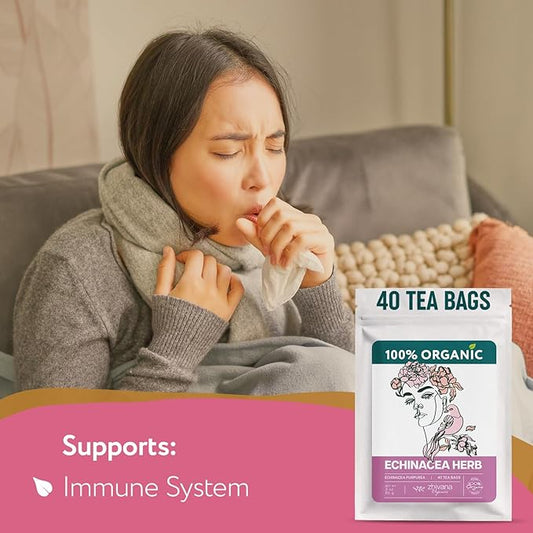 Echinacea Tea Organic (40 Tea Bags) - Medicinal Tea for Seasonal Changes -Natural Immunity Support - Te de Equinacea Organico