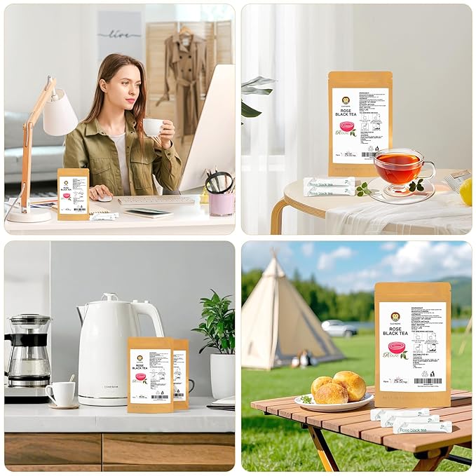 Taiping HK Rose Tea Classic-100% Tea Leaves 10 Single Serve Stick Packs Instant Tea Unsweetened No Additives On-the-Go for Travel, Work, Outdoors , Helps Support Digestive Health Hot or Iced Teas (10Count)