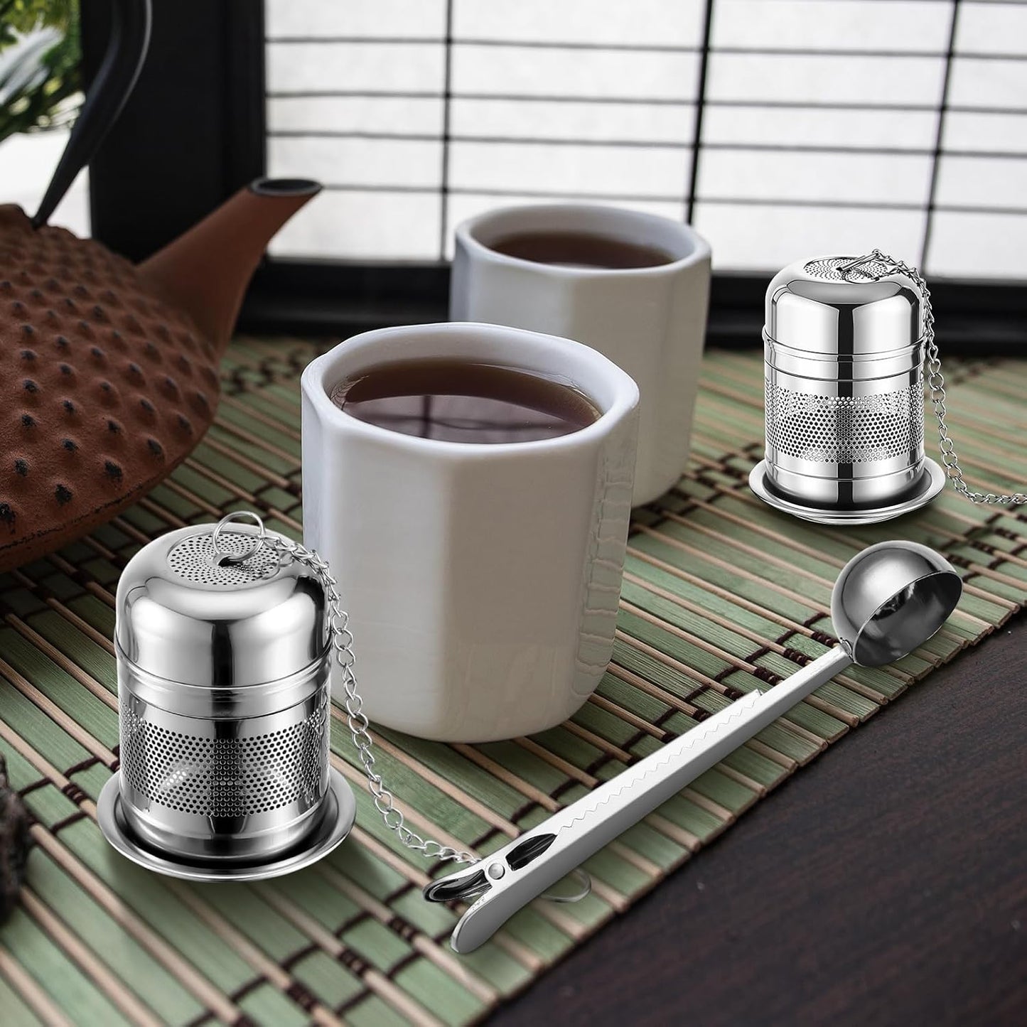 Umigy 4 Pcs Tea Infuser for Loose Tea, Stylish, 2.4 x 1.5 Inch, Silver