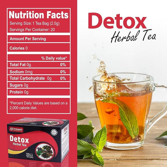 Herboganic Detox Herbal Tea - Wide Variety of Flavors and Benefits, Natural Ingredients, Digestion Support, Immune Boost and More, 20 Tea Bags
