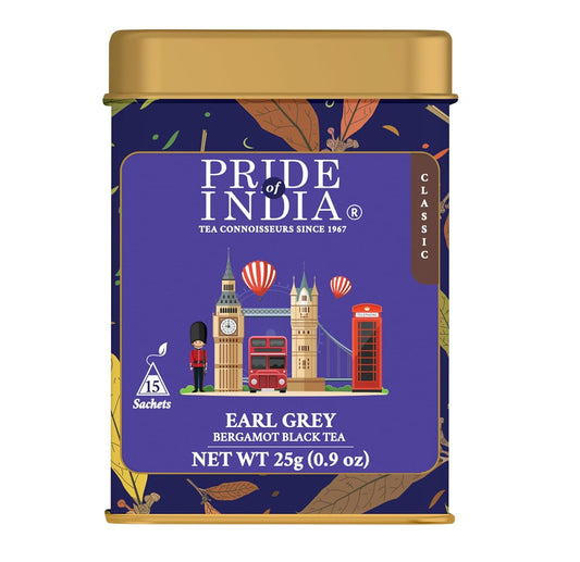 Pride of India | PACK of 2 - Earl Grey Bergamot Black Tea | 15 Pyramid Full Leaf Individually Wrapped Tea Bags | Full-Bodied, Citrusy Flavor | Single Estate Certified Tea | High Caffeine