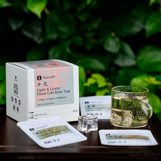 iTeawolrd Floral Cold Brew Tea - Iced Tea Sampler,7 flavors Classic Floral Loose Leaf Teas, Dancong Oolong,Jasmine Green Tea, Makes Cold Brew Iced Drink or Hot - Whole Leaf | 14 Bags (2.47oz)