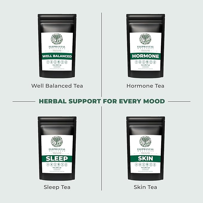 Elephantal Wellness Herbal Tea – Chaste Berry, Red Clover, Black Cohosh & Valerian – Caffeine-Free Loose Leaf, 2oz (20 Servings)