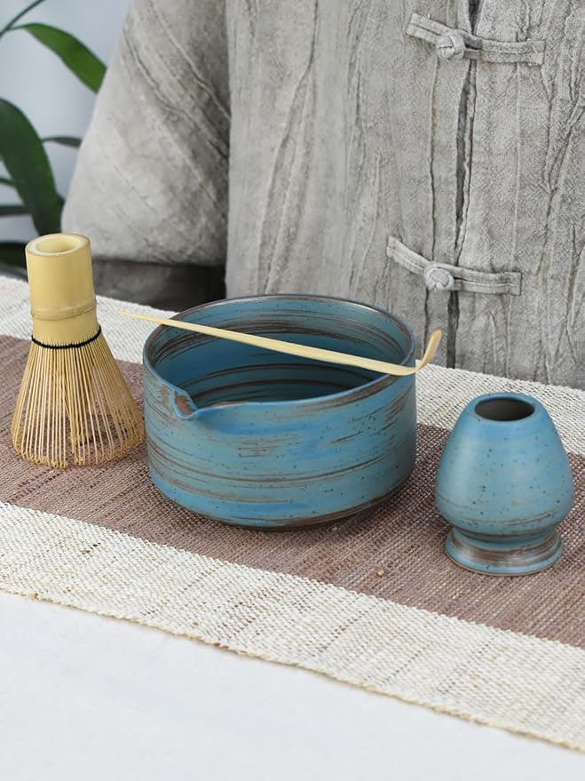 Artcome Japanese Matcha Bowl Set with Pouring Spout, Ceramic Matcha Whisk Holder, Bamboo Tea Scoop, Matcha Whisk, and Tea Manual - Traditional Chawan Set for Matcha Lovers