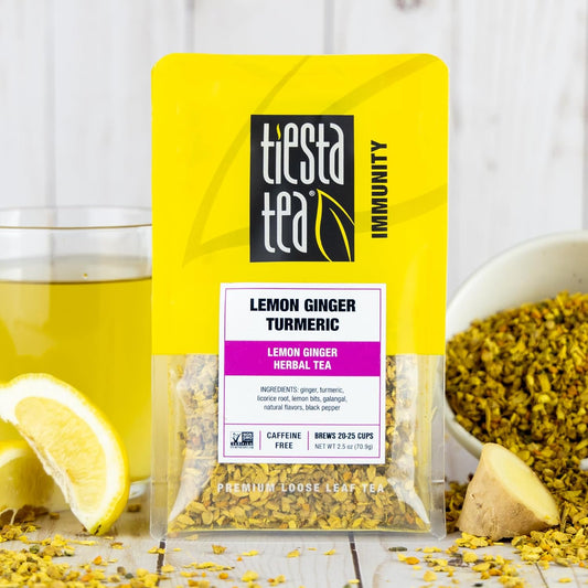 Tiesta Tea - Lemon Ginger Turmeric, Loose Leaf, Lemon Ginger Herbal Tea | Premium Blend, Non Caffeinated Herbal, Make Hot or Iced Brews Up to 25 Cups, 2.5 Ounce Resealable Pouch