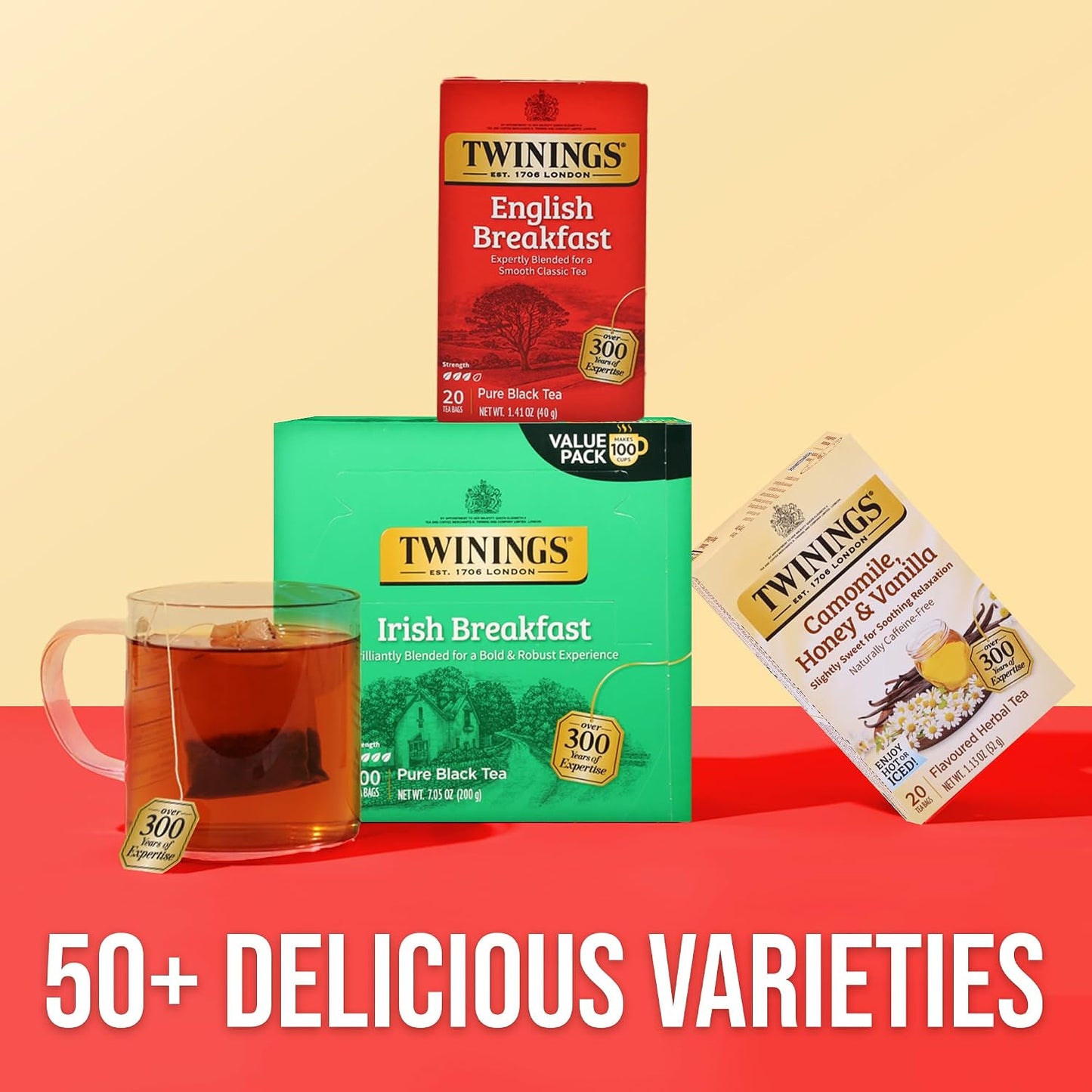 Twinings English Breakfast Black Tea Bags, 20 CT Box (1 Pack) | Popular Tea Classic, Robust & Smooth, Naturally Caffeinated, 20 Foil Lined Individually Wrapped Bags, Enjoy Hot or Iced
