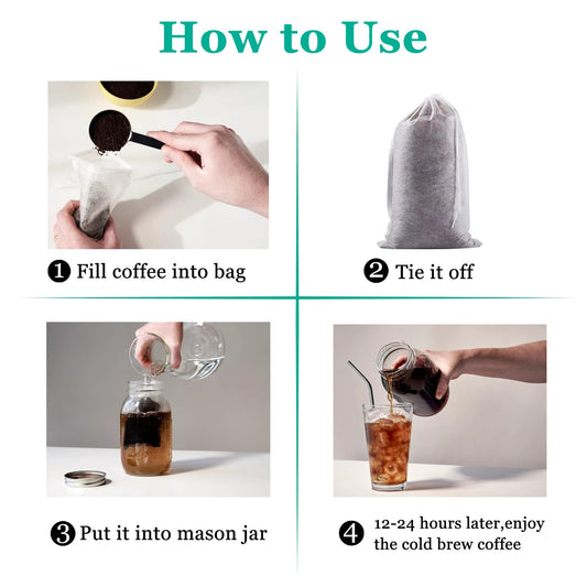 Yzurbu 200pcs 4''x6'' Cold Brew Coffee Filter Bags, No Mess Disposable Filter Bag with Drawstring for Coffee Grounds & Ice