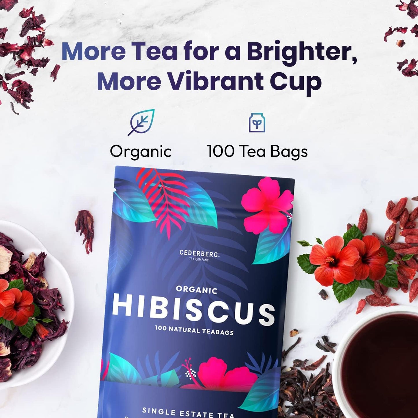 Organic Hibiscus Tea 100 Count Natural Compostable Teabags