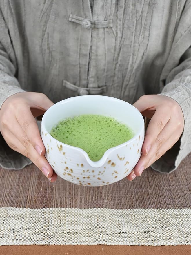 Artcome Matcha Tea Set - Ceramic Matcha Bowl with Pouring Spout, Bamboo Whisk, Whisk Holder, Tea Scoop & Matcha Manual