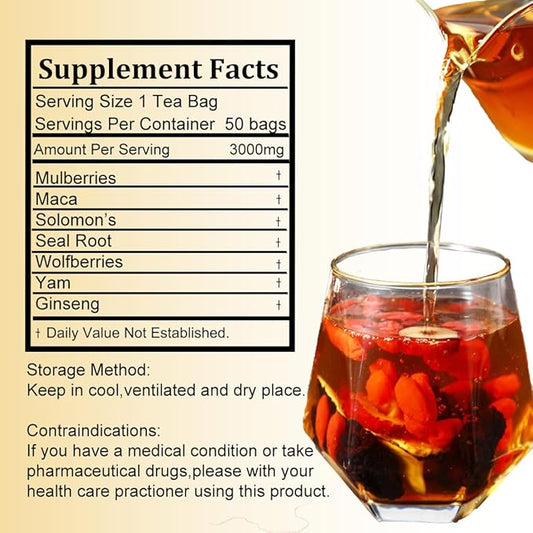 Ginseng Six Treasures Tea, 30Bags/10.58Oz, Traditional Chinese Tea, Natural Herbal Tea for Men Women, 6 Precious Ingredients Formula