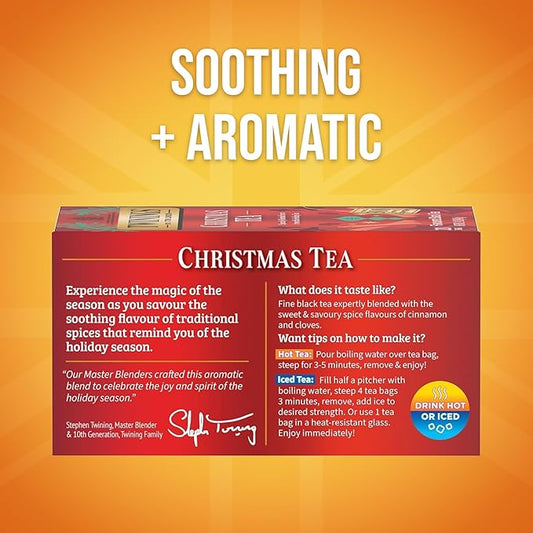 Twinings Christmas and Gingerbread Black Teas, 2-20 Count Packs, 40 Individually Wrapped Tea Bags, Aromatic with Holiday Spices, Caffeinated, Enjoy Hot or Iced