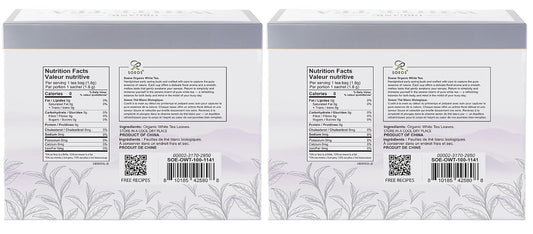 Soeos Organic White Tea, 100 Tea Bags, Pack of 2, Total 200 Teabags, Individually Wrapped Teabags, Low Caffeine, Subtle Floral Aroma & Smooth Taste, Quality Tea for Everyday Brewing, Perfect for Hot or Iced Tea Lovers, 6.3oz (180g) of Each