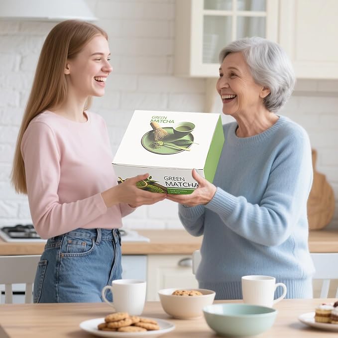 Matcha whisk Set, 8 PCS Ceramic Matcha Kit, Matcha Tea Set with Whisk, Ceramic Bowl, Sifter, Scoop, Holder, Stand, and Tea Towel, Gift for Matcha Lover