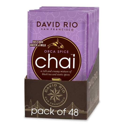 Orca Spice Reduced Calorie Chai Tea Latte Mix, .63 Oz (Pack of 48), Single Serve Packets, Black Tea, Organic Spices, Sugar Free, Dairy Free, Serve Hot or Cold, Just Add Water or Milk