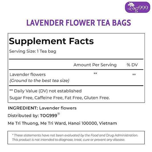 120 Lavender Flower Tea Bags, 100% Natural & Pure. Loose Flower Lavender Herbal Tea. No Sugar, No Caffeine, No Gluten, Vegan.