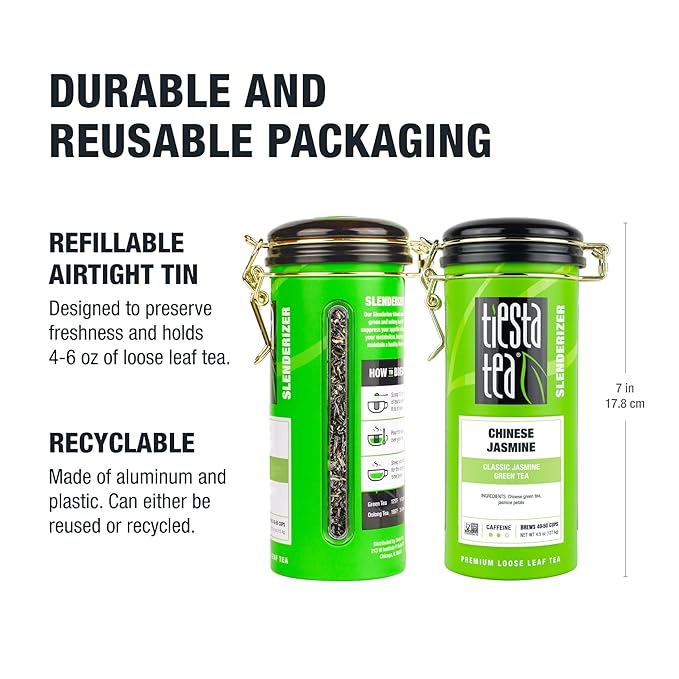 Tiesta Tea - Chinese Jasmine, Loose Leaf, Classic Jasmine, Medium Caffeinated Green Tea, Brews Up to 50 Cups, 4.5 Ounce Refillable Tin