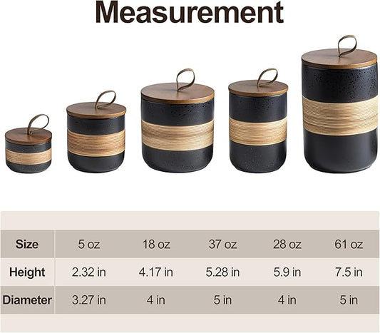 Large Storage Containers with Lids, Ceramic Coffee Container Kitchen Food Storage Jars for Spice Sugar Tea Bag, Stackable Decorative Jars for Counter, Black & 61 fl.oz