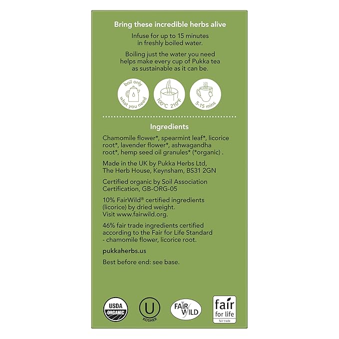 Pukka Organic Tea Bags, Spearmint, Ashwagandha, and Hemp Seed Oil, Peace Herbal Tea, 20 Count (Pack of 3)