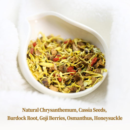 FullChea - Chrysanthemum Cassia Seed Tea, 30 Count, Herbal Blend Tea | Herbal blend with burdock root, goji berries, osmanthus and honeysuckle for a balanced daily tea routine