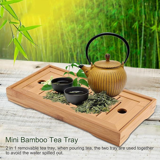 Wooden Tea Tray, 10.6 Inch Chinese Kung Fu Tea Tray Gongfu Tea Table with Water Storage Box Household Filter Tea Serving Tray for Home Office Table