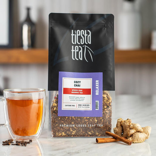 Tiesta Tea - Cozy Chai, Loose Leaf, Spiced Chai Rooibos Tea | Premium Caffeine-Free Herbal Blend, Makes Hot or Iced & Up to 200 Cups, 16oz Resealable Bulk Pouch