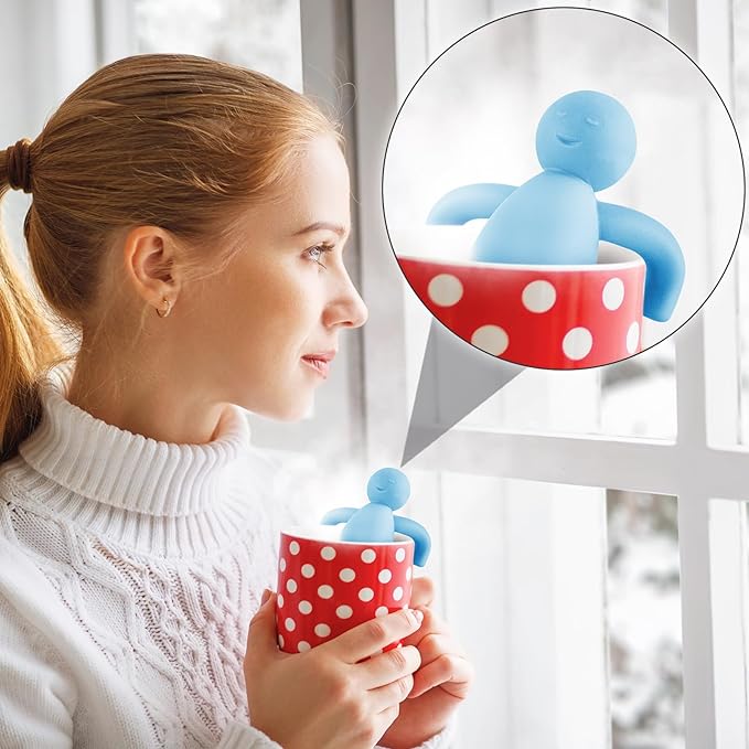 Hicarer 2 Pieces Tea Infuser for Loose Tea Cute Fine Mesh Tea Strainer Stainless Steel Tea Filter Ball Tea Diffuser Steeper for Teacups Teapots (Blue,Rose Red)