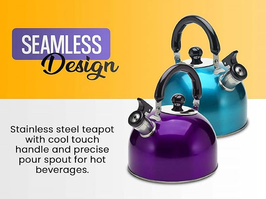 Stainless Steel Stovetop Whistling Tea Kettle 3 Liter (3-Quart) Classic Teapot with Ergonomic Handle, Works on Induction Cooktops Red, Pack of 12