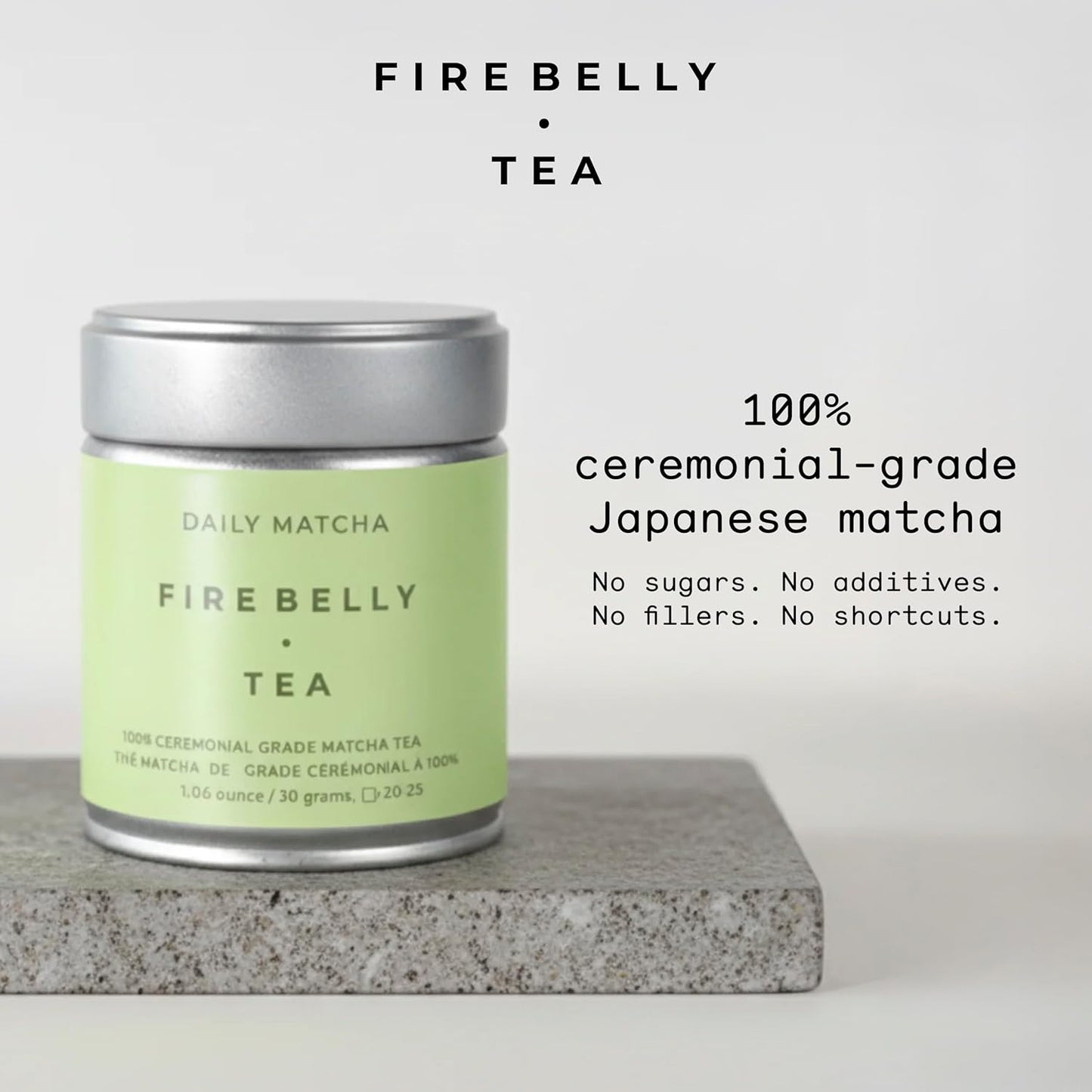 Firebelly Tea Daily Matcha Powder, Ceremonial Grade Matcha from Japan, Premium Stone-Milled Japanese Green Tea Powder, Smooth Balanced Energy, 1.06 oz