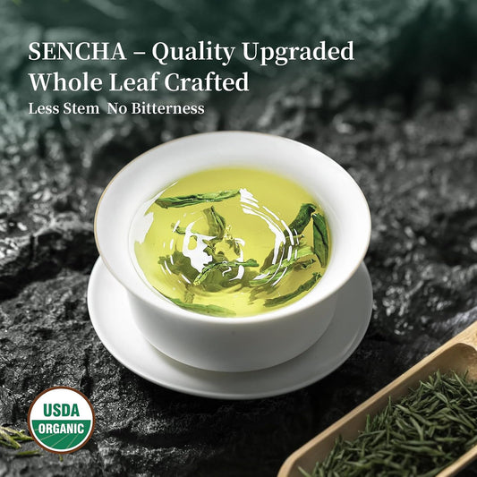 ZenVerdant Organic Sencha Green Tea,10oz, 150+ Cups | Smooth & Clean Refreshing Taste, Premium Japanese Style Sencha, Resealable Fresh Pouch, Perfect for Hot & Iced Tea