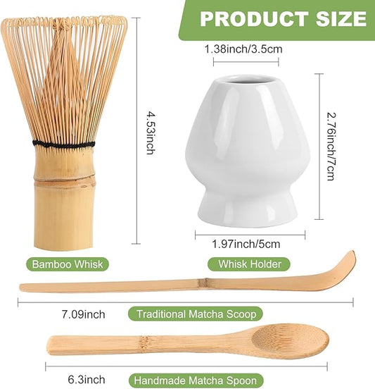 Matcha Whisk Set (4pcs, Bamboo, White)