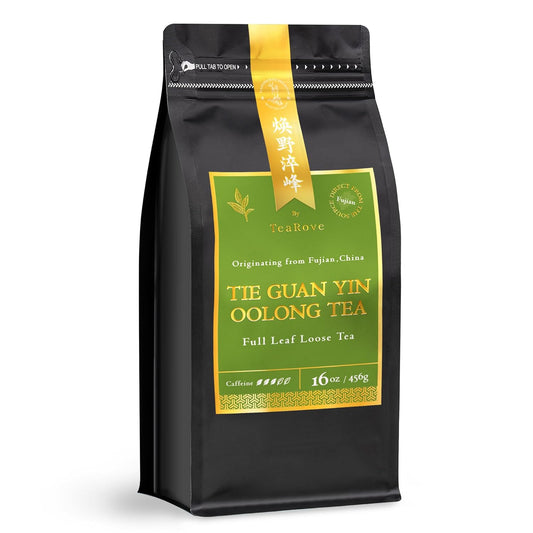 TeaRove Tie Guan Yin Oolong Tea Loose Leaf, Medium Caffeinated, 16oz/456g, Premium Chinese Oolong Tea Whole Leaves, Enjoy Hot or Iced, Orchid Bloom & Woody Hint, Clean Aftertaste