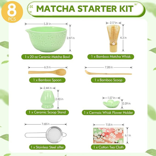 8 PCS Matcha Whisk Set Powder kit Matcha Making Tea Starter Kit for Ceremony Tea Set Includes Bowl Matcha Lovers Gifts for Women and Beginers,Matcha Tea Set Gifts for Making Breakfast