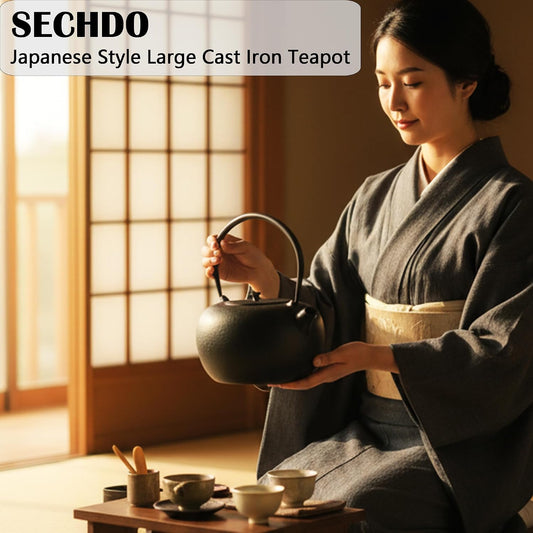 67.6oz Large Cast Iron Teapot and Cups Set, Black Enameled Tea Kettle for Stovetop, Heavy and Durable Tea Pot with Stainless Steel for Loose Tea, Chinese Tea Set for Gift, 2000ML