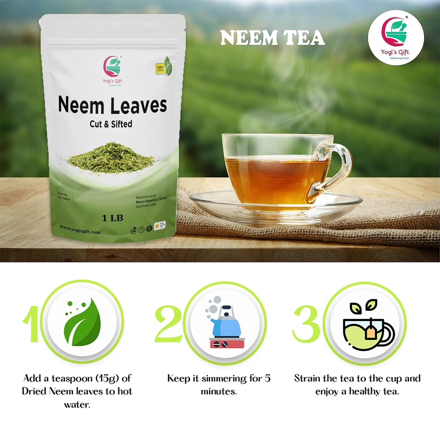 Yogi's Gift® Neem Leaves 1 Lb | Cut & Sifted Neem Leaf | Loose Herbal Tea