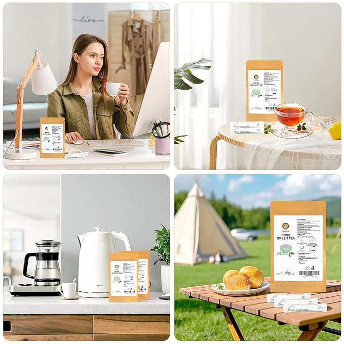 Taiping HK Rose Instant Green Tea Classic-100% Tea Leaves 10 Single Serve Stick Packs Unsweetened No Additives On-the-Go for Travel, Work, Outdoors , Helps Support Digestive Health Hot or Iced Teas (10Count)