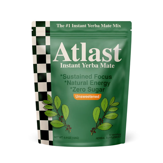 Atlast Instant Yerba Mate Tea Powder Drink Mix - Natural Caffeine Energy for Focus & Daily Ritual - Unflavored - 50 Servings