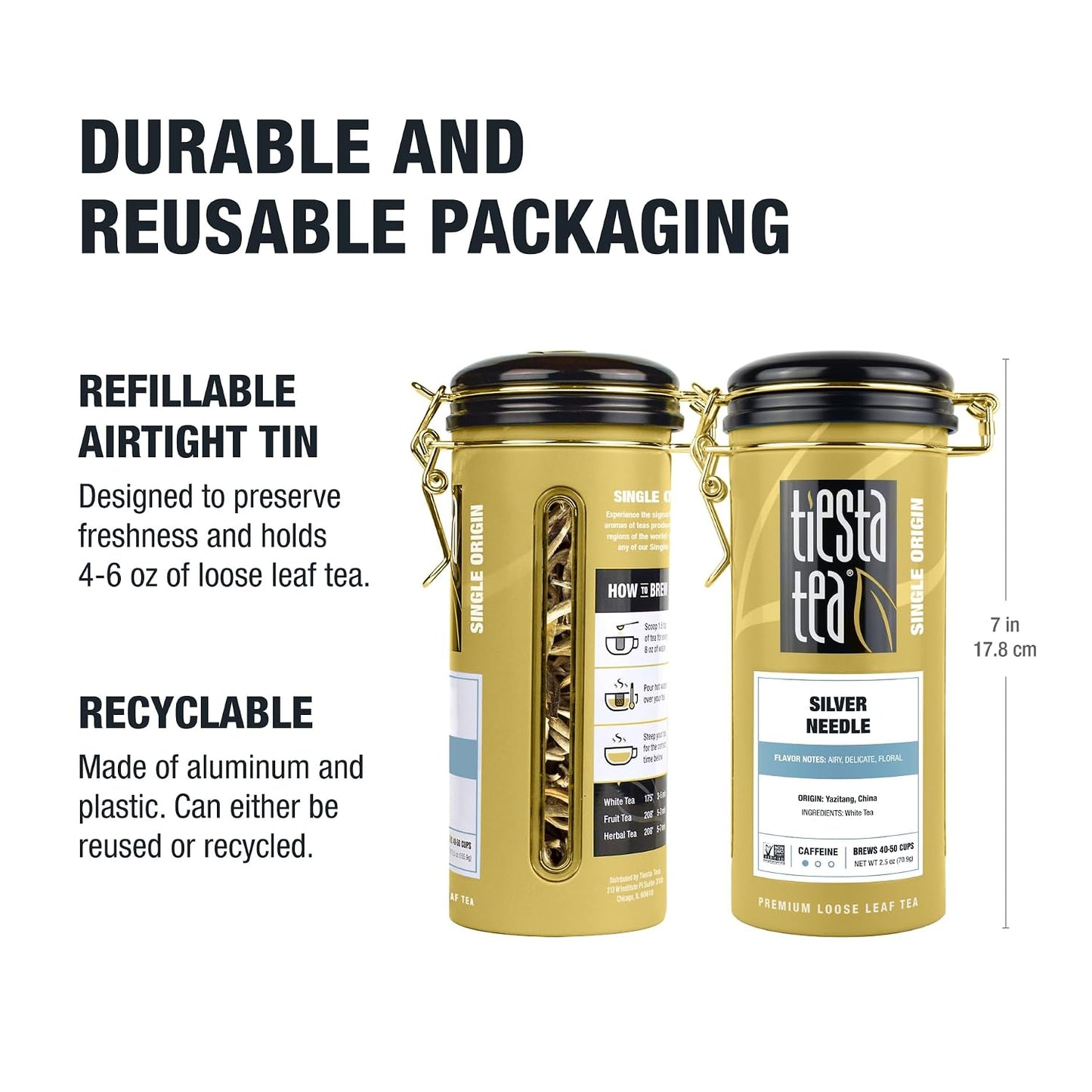 Tiesta Tea Silver Needle White Tea – Premium Loose Leaf | Single-Origin from China, Pure Unblended Low-Caffeine Tea, Hot or Cold Brew, 2.5oz Refillable Tin, Brews 50 Cups