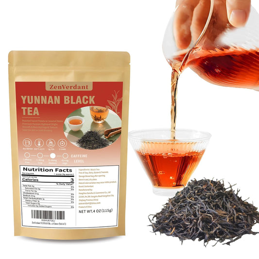 ZenVerdant Yunnan Dianhong Black Tea 4oz, Premium Chinese Loose Leaf Black Tea, Rich & Malty Flavor, Resealable Bag