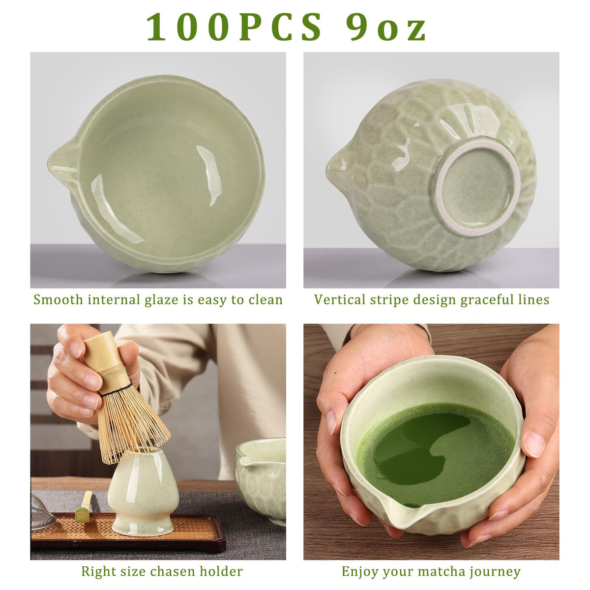 Boosolo Matcha whisk Set,Japanese Matcha Set,Matcha Bowl with Spout,Matcha Whisk and Holder,Bamboo Scoop,Sifter - 6 Pcs Tea