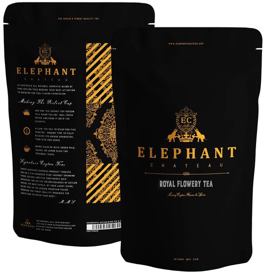 Flowery Ceylon Black Tea | 200g | Delicious High Elevation Nuwera Eliya Tea | Tasty Floral Aroma | Best Plain Without Sugar | English Breakfast | 100 Cups Aromatic Golden Liquor | Elephant Chateau