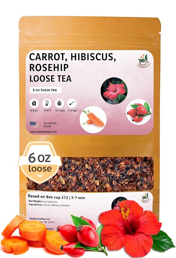 TeaDreamTea – Carrot Hibiscus Rosehip - Loose Leaf Herbal Bulk Tea - Caffeine-Free - Vitamins Rich -