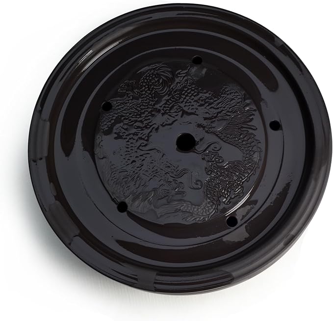 Tray Saucer Mat Kungfu Tea 10inch/26cm Saving Water Classical Charm Dragon Black Clay Decorations (L dragon)