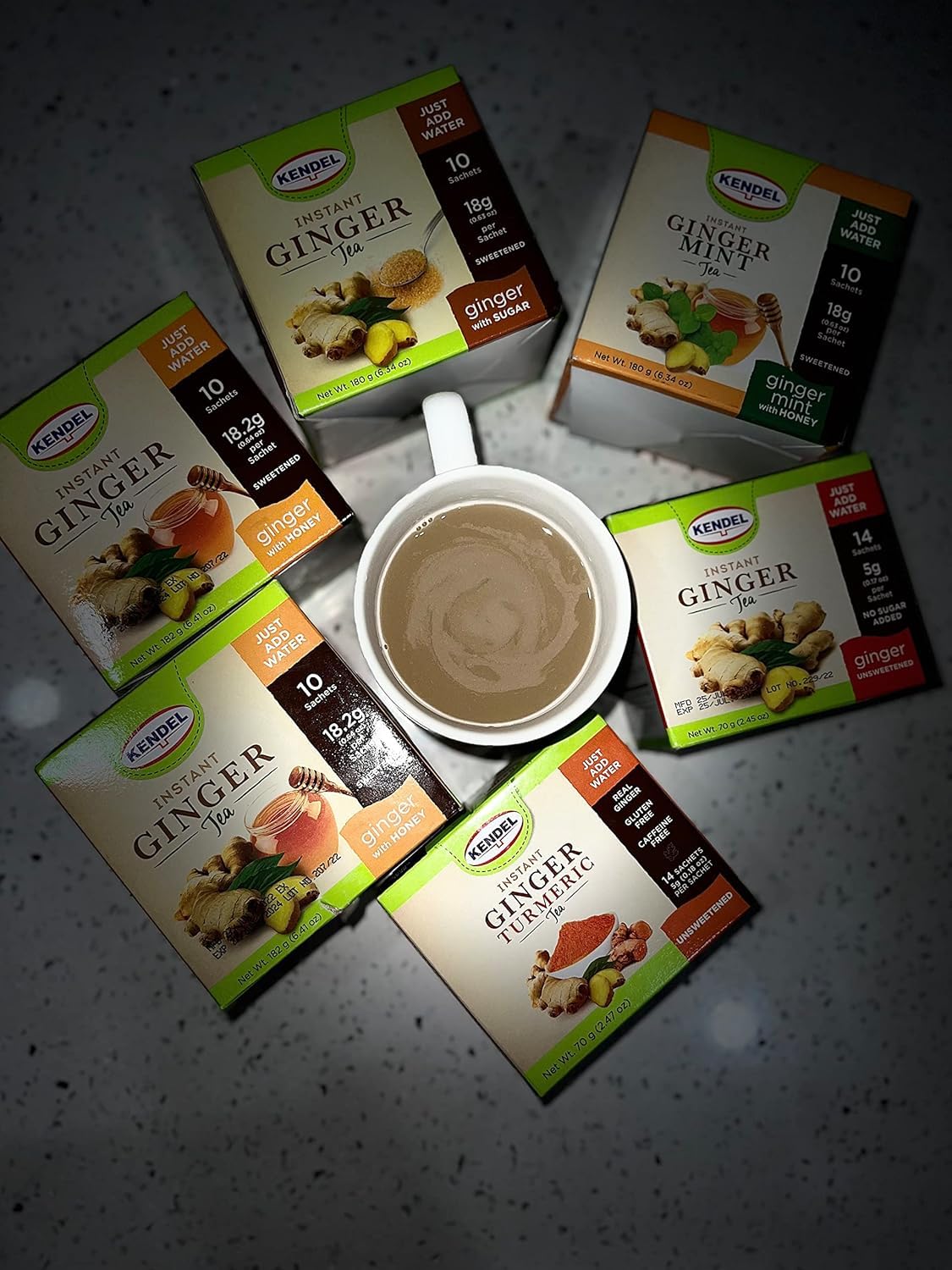 Kendel Instant Ginger Honey Tea – Real Ginger Powder with Natural Honey – Caffeine Free Soothing Drink – Hot or Cold – 10 Sachets