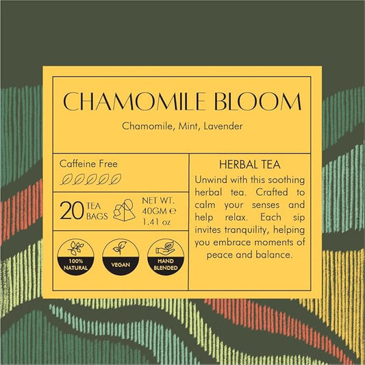 Celeste Chamomile Bloom, Lavender Chamomile Tea with Mint | 20 Pyramid Herbal Tea Bags | 100% Natural Ingredients